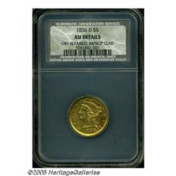1856-D $5 AU Details, Obverse Repaired, Improperl