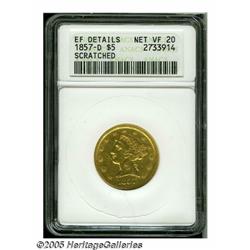 1857-D $5 --Scratched--ANACS. XF Details, Net VF2