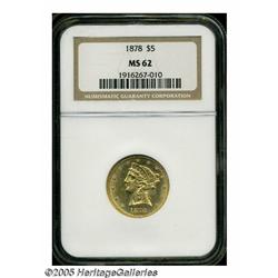 1878 $5 MS62 NGC. Sharply struck and fully lustro
