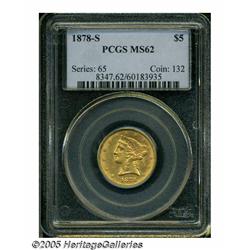 1878-S $5 MS62 PCGS. Lustrous surfaces with rich 