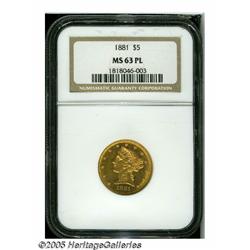 1881 $5 MS63 Prooflike NGC. A well struck and mod
