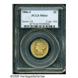 1886-S $5 MS64 PCGS. This '86-S half eagle featur