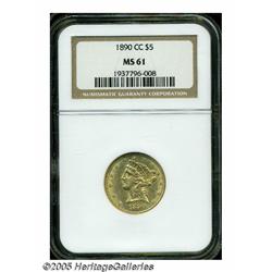 1890-CC $5 MS61 NGC. Typically struck with bright
