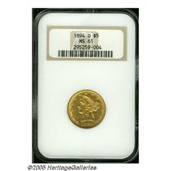 1894-O $5 MS61 NGC. This low mintage Half Eagle h