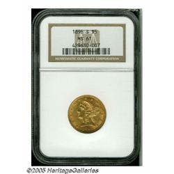 1896-S $5 MS61 NGC. Lustrous and mildly abraded, 