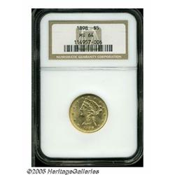 1898 $5 MS64 NGC. A lustrous near-Gem that is wel