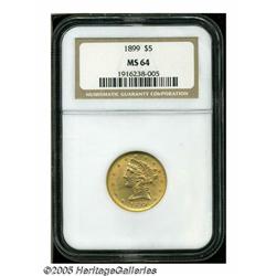 1899 $5 MS64 NGC. This sharply struck half eagle 