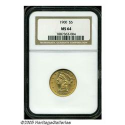 1900 $5 MS64 NGC. Softly struck on the obverse st