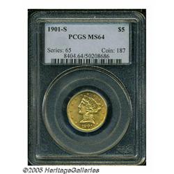 1901-S $5 MS64 PCGS. This flashy S-Mint half eagl