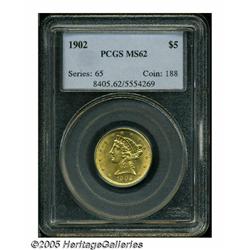 1902 $5 MS62 PCGS. Well struck with bright yellow
