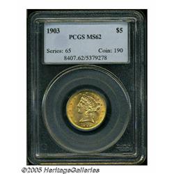 1903 $5 MS62 PCGS. Highly lustrous with lovely ye