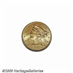 1903 $5 MS65 NGC. Sharply defined throughout with