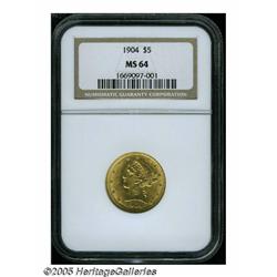 1904 $5 MS64 NGC. A lustrous and attractive examp