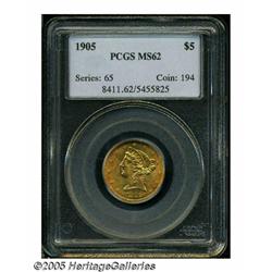 1905 $5 MS62 PCGS. This intricately struck Libert
