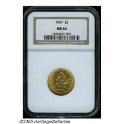 1907 $5 MS64 NGC. An outstanding Choice Mint Stat