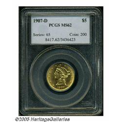 1907-D $5 MS62 PCGS. One of only two Liberty Half