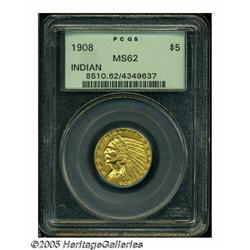 1908 $5 MS62 PCGS. A radiant first year type coin