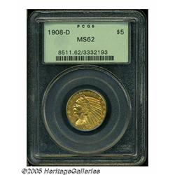 1908-D $5 MS62 PCGS. A radiant lemon-gold represe