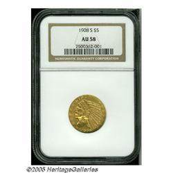 1908-S $5 AU58 NGC. The 1908-S is a perennially p