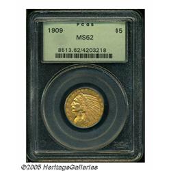 1909 $5 MS62 PCGS. Orange and lime colors endow t