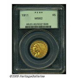 1911 $5 MS62 PCGS. A bright orange-gold type coin