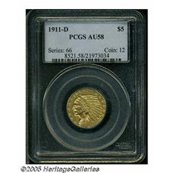 1911-D $5 AU58 PCGS. The 1911-D, with a mintage o