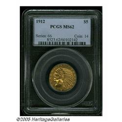 1912 $5 MS62 PCGS. Lustrous surfaces display an o
