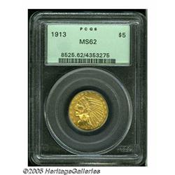 1913 $5 MS62 PCGS. A pleasing mustard-gold repres