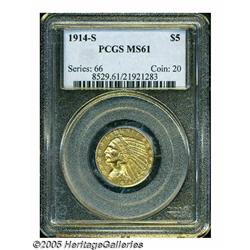 1914-S $5 MS61 PCGS. A scarcer S-mint half eagle 