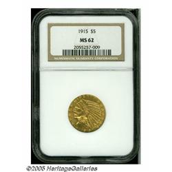1915 $5 MS62 NGC. Honey-gold surfaces display som
