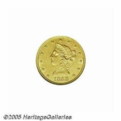 1853/2 $10 AU55 NGC. FS-007. Examination with a g