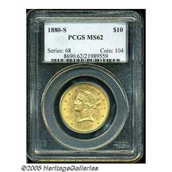 1880-S $10 MS62 PCGS. Unbroken cartwheel luster i