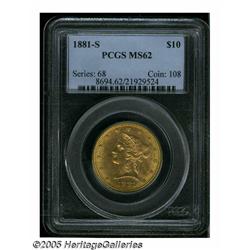 1881-S $10 MS62 PCGS. Greenish-gold surfaces exhi