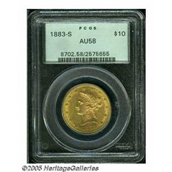 1883-S $10 AU58 PCGS. This boldly struck greenish