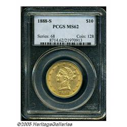 1888-S $10 MS62 PCGS. Peach-gold surfaces display
