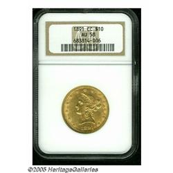 1891-CC $10 AU58 NGC. Light friction on the wingt