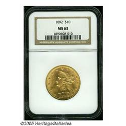 1892 $10 MS63 NGC. This sharply struck and fully 