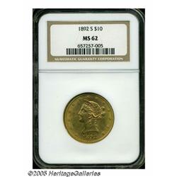 1892-S $10 MS62 NGC. This orange-gold better date