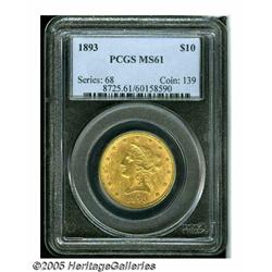 1893 $10 MS61 PCGS. Although luster does not domi