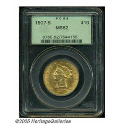 1907-S $10 MS62 PCGS. Not fully struck in the cen