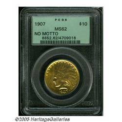 1907 $10 No Motto MS62 PCGS. An average strike fo