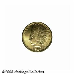1907 $10 No Motto MS64 PCGS. This honey-gold repr