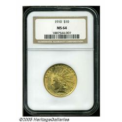 1910 $10 MS64 NGC. A boldly impressed and highly 