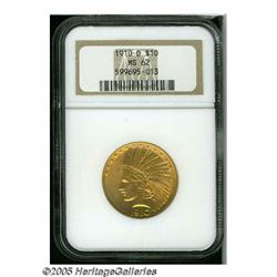 1910-D $10 MS62 NGC. Well struck with rich orange