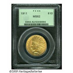 1911 $10 MS62 PCGS. A shimmering orange-gold Indi