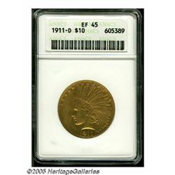 1911-D $10 XF45 ANACS. Pale yellow color with hin
