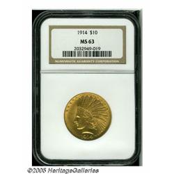 1914 $10 MS63 NGC. Sharply struck with peach-gold