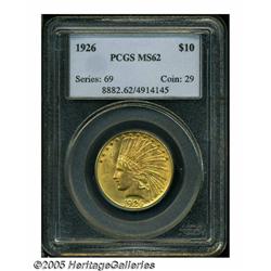 1926 $10 MS62 PCGS. This lustrous peach and yello