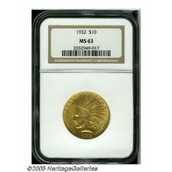 1932 $10 MS63 NGC. Greenish-gold lustrous surface