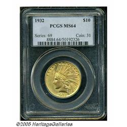 1932 $10 MS64 PCGS. Lustrous surfaces portray a g